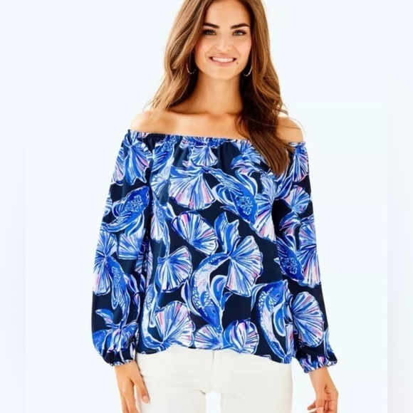 Lilly Pulitzer Tops - Lilly Pulitzer Lou Lou Off Shoulder Blouse Top in Reel Life